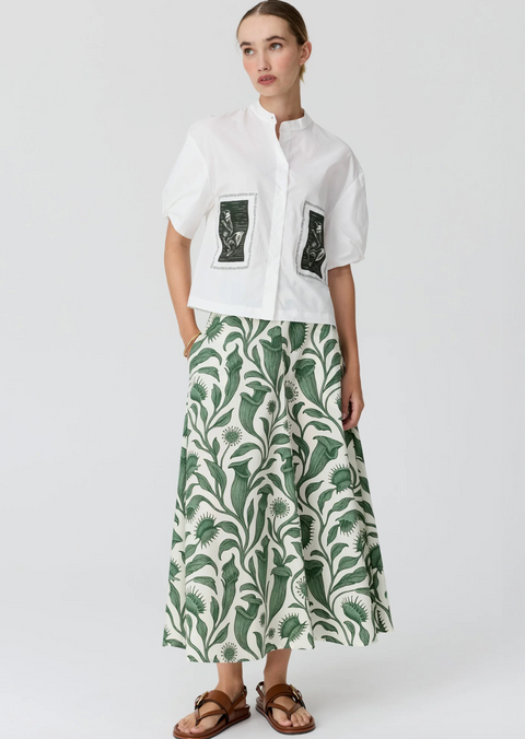 POL Clothing Botanica Patch Camp Shirt - White