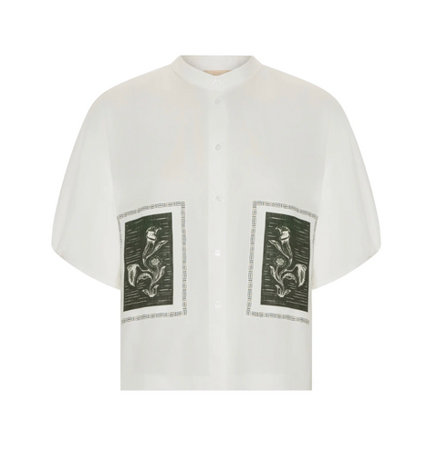 POL Clothing Botanica Patch Camp Shirt - White
