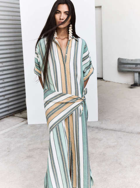 Ilio Nema Melanie Caftan - Green Fez Stripe