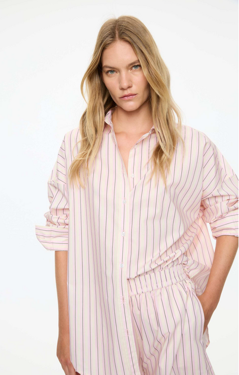 LMND Mara Long Sleeve Stripe Shirt - Candy Floss/Black/White