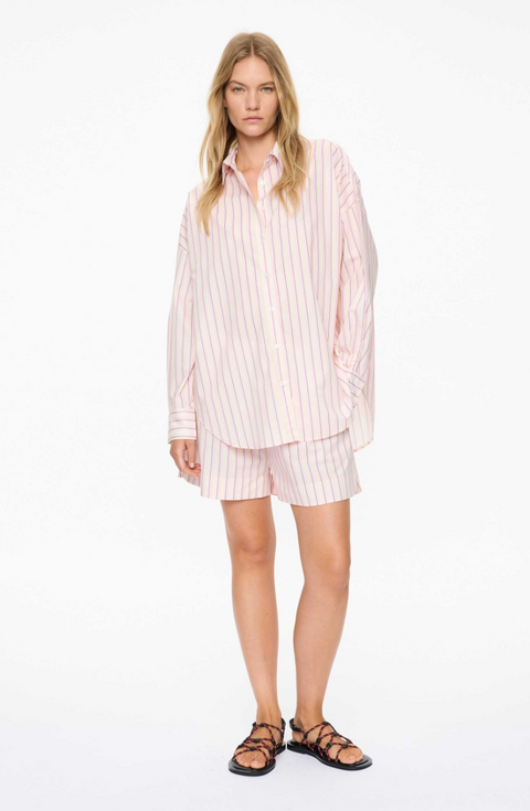 LMND Mara Long Sleeve Stripe Shirt - Candy Floss/Black/White