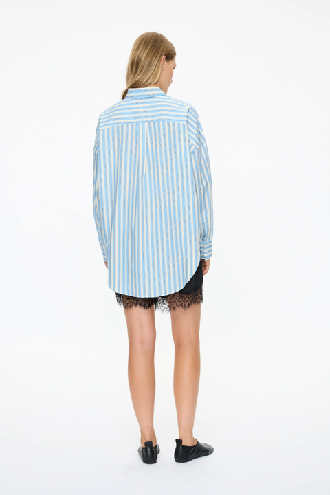 LMND Mara Long Sleeve Stripe Shirt - Sky/Navy/White