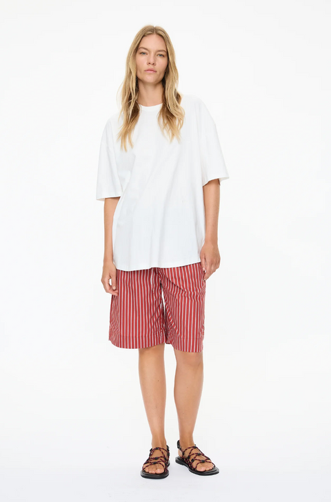 LMND Oversize Tee with Curved Hem and Embroidery - White