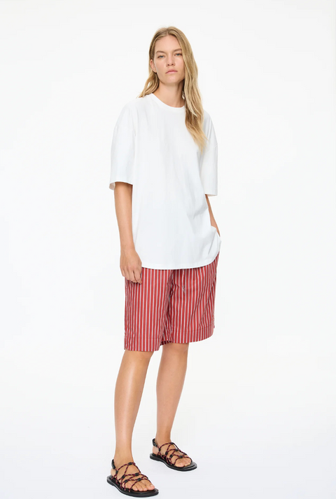 LMND Oversize Tee with Curved Hem and Embroidery - White