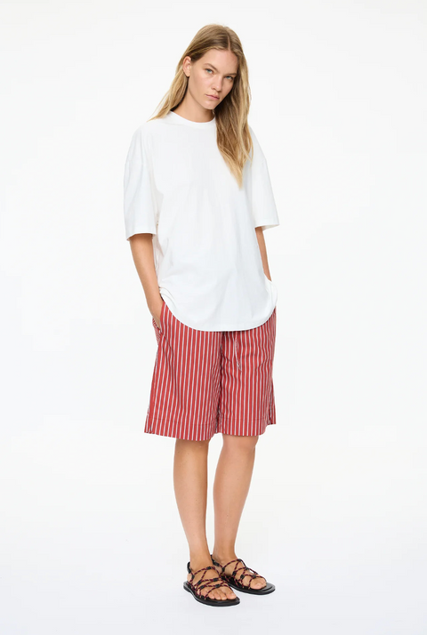 LMND Oversize Tee with Curved Hem and Embroidery - White