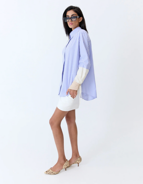 Eder by Anna Saya Shirt - Blue Latte Pinstripe