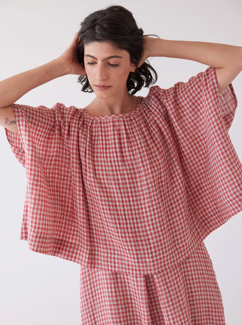 Eva's Sunday Poppy Layering Top - Burnt Sienna Gingham
