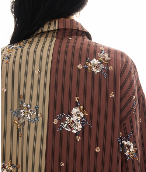 The Tales Embellished Half and Half Stripe Shirt - Brown