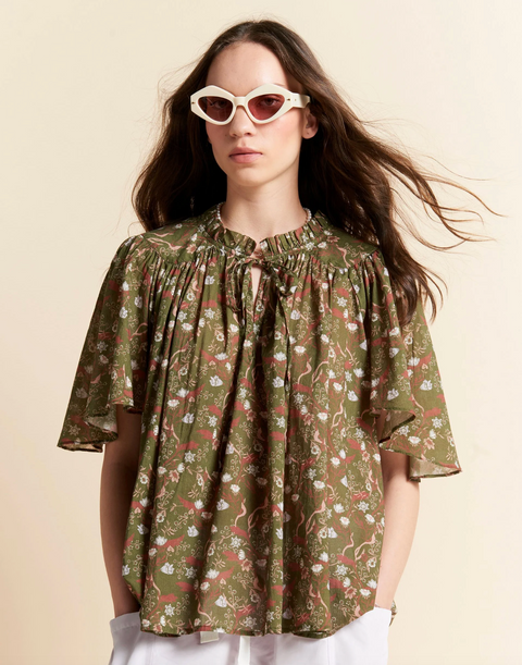 Karen Walker Agnes Blouse - Olive Multi