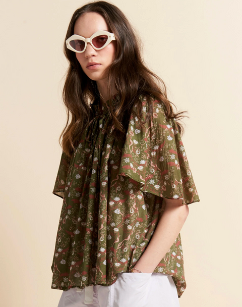 Karen Walker Agnes Blouse - Olive Multi