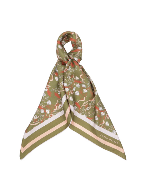 Karen Walker Whimsy Floral Classic Scarf - Olive Multi